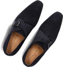 Donkerblauwe suède single monk strap schoenen met zilveren gesp, STEFANO LAURAN PARIS op binnenzool.