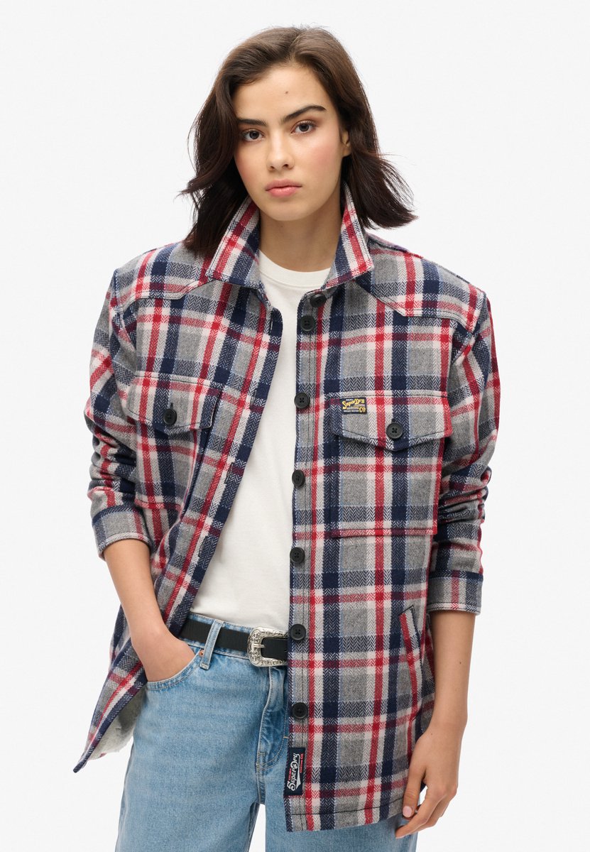 Superdry Geruit overshirt met borgvoering Dames Shirts Grijs