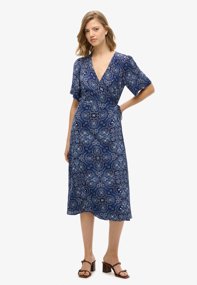 Superdry Midi-wikkeljurk met print Dames Jurken Marineblauw