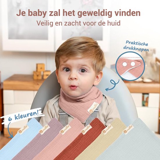 Mallie® Mousseline Slabbetjes Baby in 6-delige Set | Als Bibs, Driehoekssjaal Baby, Baby Slabbetjes Wasbaar | Mousseline Halsdoek Baby, Mousseline Doekjes Baby en Babylabbetjes | Kwijlslabbetjes Baby Halsdoekjes - Kwijldoekjes — afbeelding 3