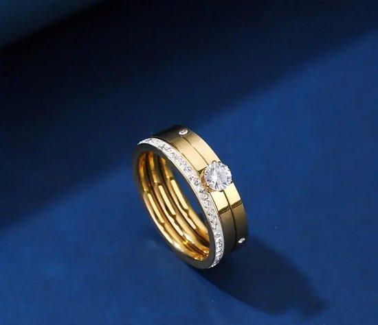 Belle Bague en Argent Plaqué Or 14K avec Zircones Artisan 17,25 mm. (taille 54)