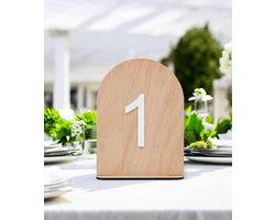 Houten Tafelnummer uit Duroply met Witte Acryl Cijfers – Nummer 1 t.e.m. 20 - Stijlvolle Tafelaanduiding voor Bruiloften en Feesten. Ideaal voor het organiseren van een trouwfeest, gala, babyshower, doopsel of bedrijfsfeest.