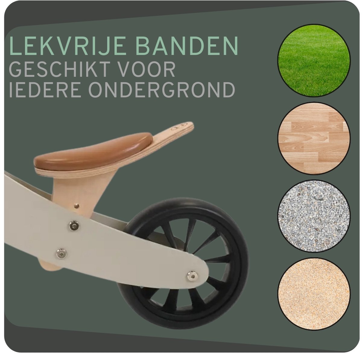 Bandits & Angels Smart Bike Loopfiets Hout 4-in-1 Groen vanaf 1 jaar - Voor Jongens en Meisjes - Houten Loop Fiets Olijfgroen - Omkeerbaar in Driewieler en Tweewieler - Verstelbaar Zadel — afbeelding 6