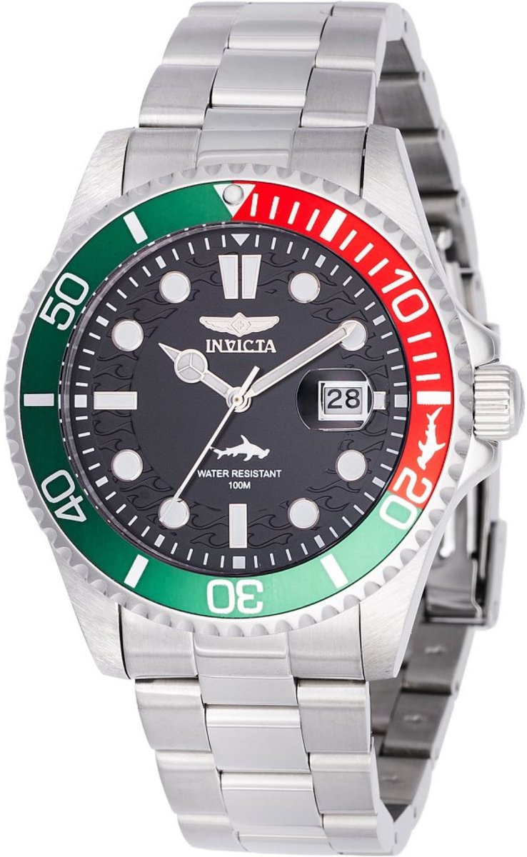 Invicta Pro Diver 44706 Heren Horloge - Waterdicht - Analoog - Quartz Uurwerk - Roestvrij Staal met zwarte Wijzerplaat - 43mm