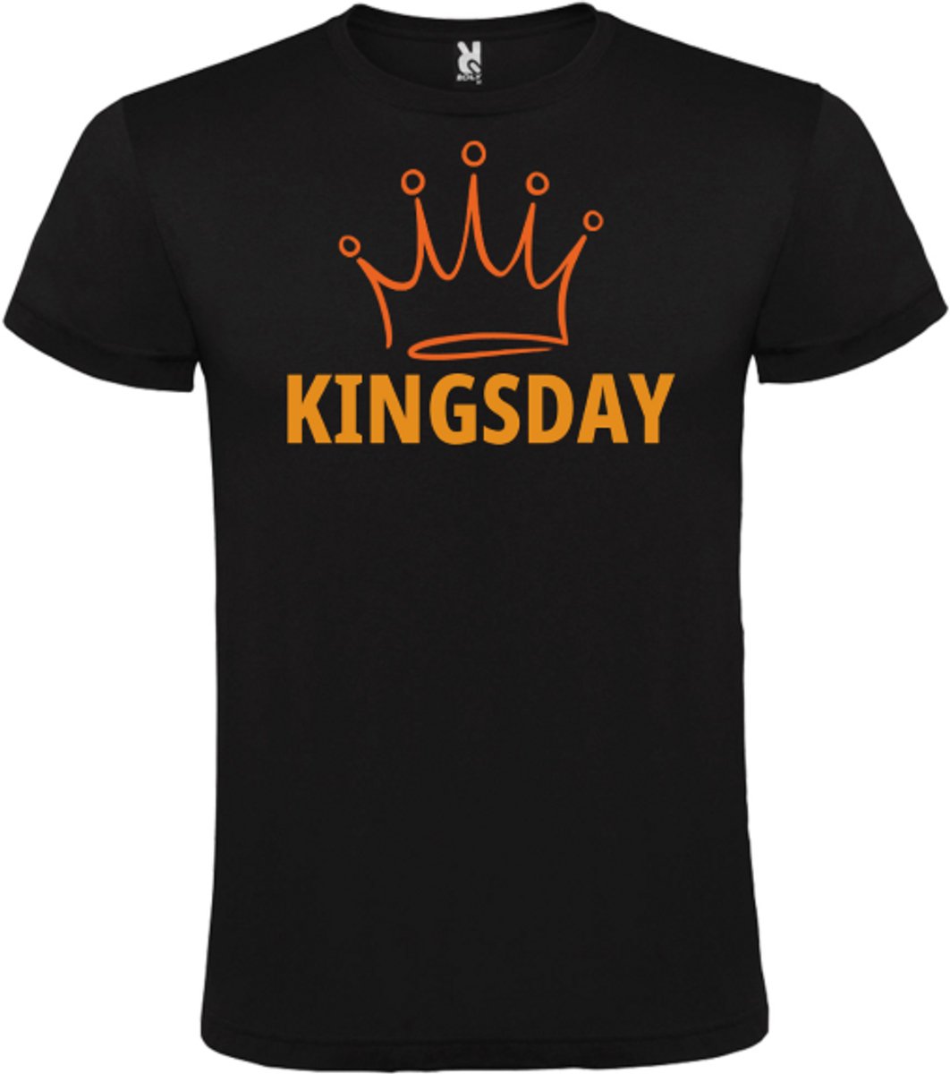 Koningsdag Vibes - Zwart Shirt met Feestelijke Tekst - Kingsday - Maat M