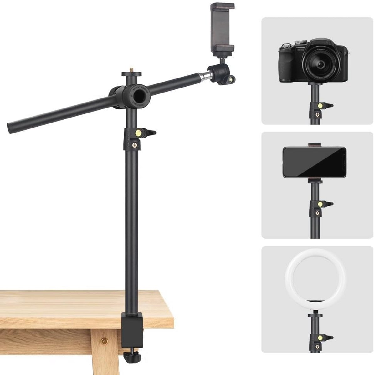 Verstelbaar Tafelstatief voor Camera en Smartphone - 360° Kogelkop en Flexibele Arm