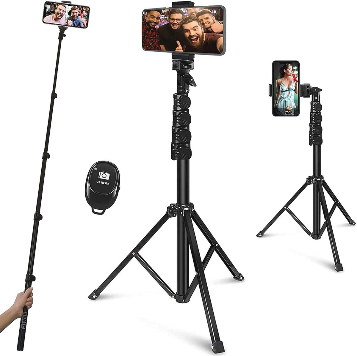Zelfs 64 Inch Selfie Stick Statief - Afneembaar en Intrekbaar, 2-in-1 Mobiel Statief voor Smartphones en Actiecamera's