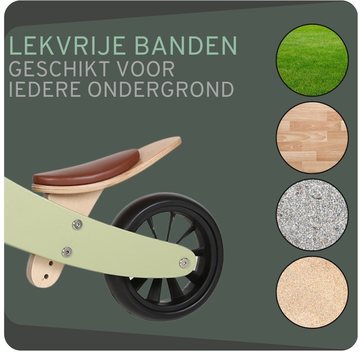 Bandits & Angels Smart Bike Loopfiets Hout 4-in-1 Retro Groen vanaf 1 jaar - Voor Jongens en Meisjes - Houten Loop Fiets - Omkeerbaar in Driewieler en Tweewieler - Verstelbaar Zadel — afbeelding 2