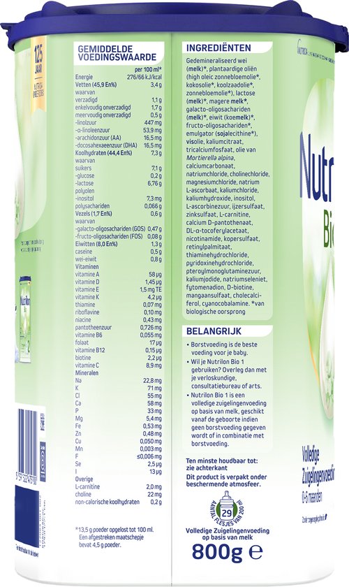 Nutrilon Bio 1  - Volledige Zuigelingenvoeding 0-6 Maanden  - 800g - IE-ORG-02 — afbeelding 2