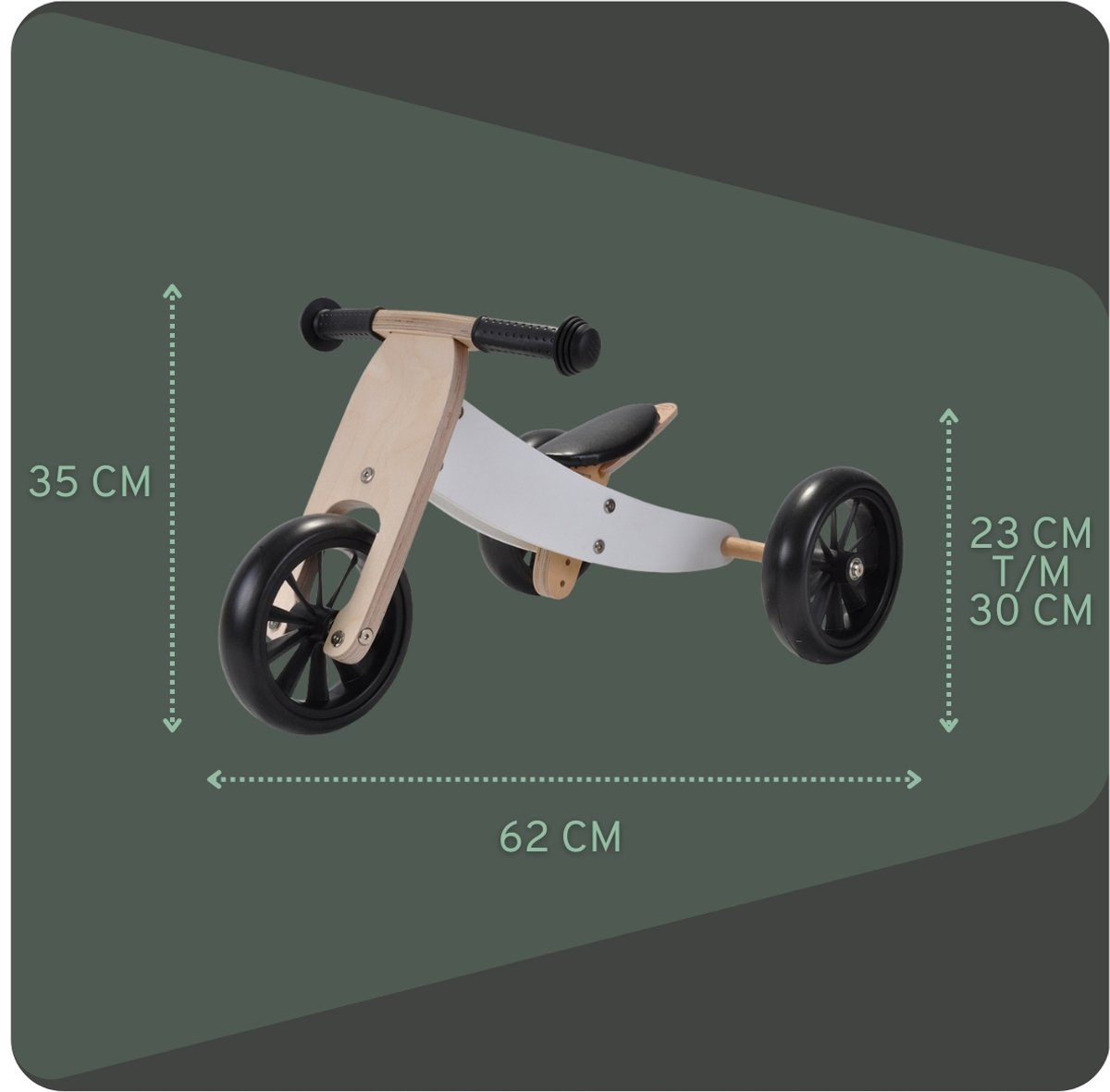 Bandits & Angels Smart Bike Loopfiets Hout 4-in-1 Wit vanaf 1 jaar - Voor Jongens en Meisjes - Houten Loop Fiets - Omkeerbaar in Driewieler en Tweewieler - Verstelbaar Zadel — afbeelding 4