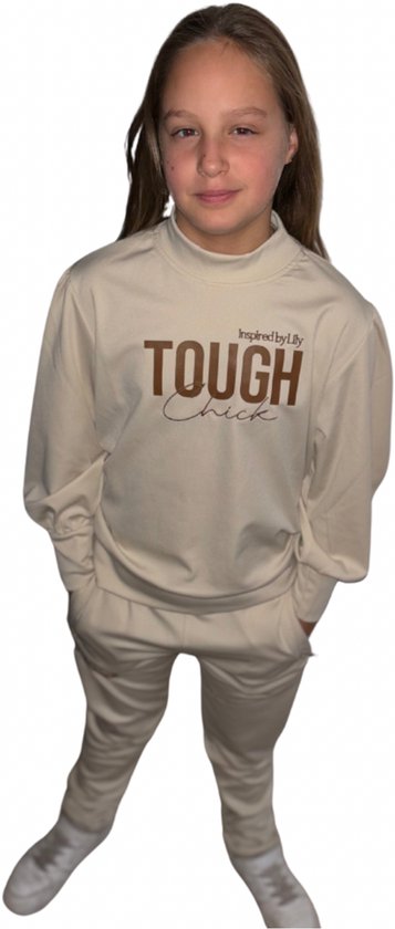 Survêtement Tough Chick Filles - Survêtement - Survêtement de jogging Filles - Survêtement de sport Filles - Crème - Taille 176