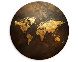 WallCircle® Wandcirkel 60x60 cm - Muurcirkel Wereldkaart - Goud - Roest - Muurdecoratie woonkamer - Wanddecoratie slaapkamer - Kamer decoratie accessoires - Ronde schilderijen