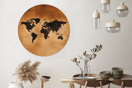 WallCircle - Cercle mural - Cercle mural - Wereldkaart - Marron - Carte - Aluminium - Dibond - 140x140 cm - Intérieur et extérieur