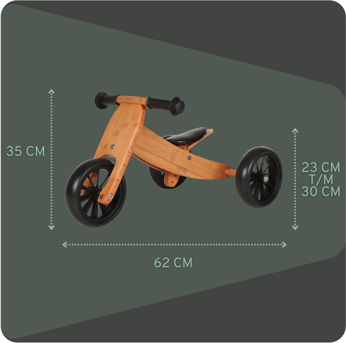 Bandits & Angels Smart Bike Loopfiets Hout 4-in-1 Bamboe vanaf 1 jaar - Voor Jongens en Meisjes - Houten Loop Fiets - Omkeerbaar in Driewieler en Tweewieler - Verstelbaar Zadel — afbeelding 5