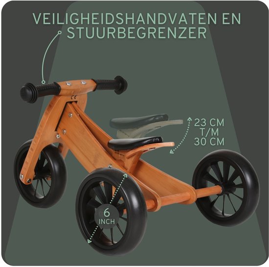 Bandits & Angels Smart Bike Loopfiets Hout 4-in-1 Bamboe vanaf 1 jaar - Voor Jongens en Meisjes - Houten Loop Fiets - Omkeerbaar in Driewieler en Tweewieler - Verstelbaar Zadel van Bandits & Angels — afbeelding 3
