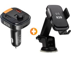 R2B Telefoonhouders Auto Zuignap met Draadloze Oplader + Bluetooth Transmitter Auto - Raam/Dashboard/Ventilatie - Gsm Houder Auto - FM Transmitter - Autolader - Auto Accessoires