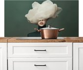 Crédence de Cuisinière en Aluminium 120x60 cm - Chapeau - Femme - Beige - Écran Pare-éclaboussures pour Plaque de Cuisson - Protection Murale