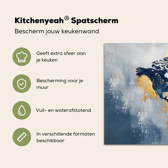 Crédence de Cuisinière en Aluminium 80x40 cm - Carte du monde - Bleu - Abstrait - Écran Pare-éclaboussures pour Plaque de Cuisson - Protection Murale