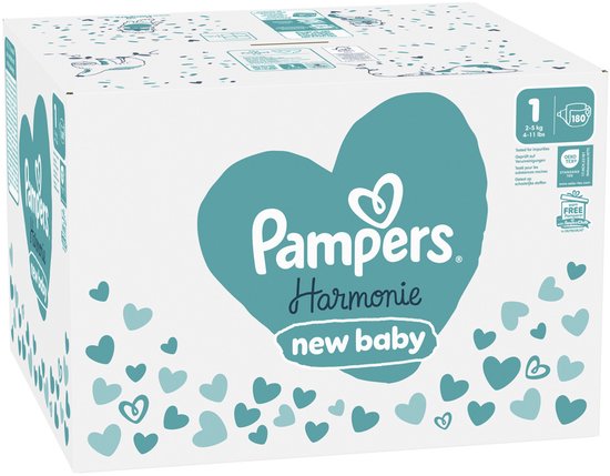 Pampers Harmonie Couches Taille 1 - 180 Couches - 2kg-5kg - Pack 1 Mois
