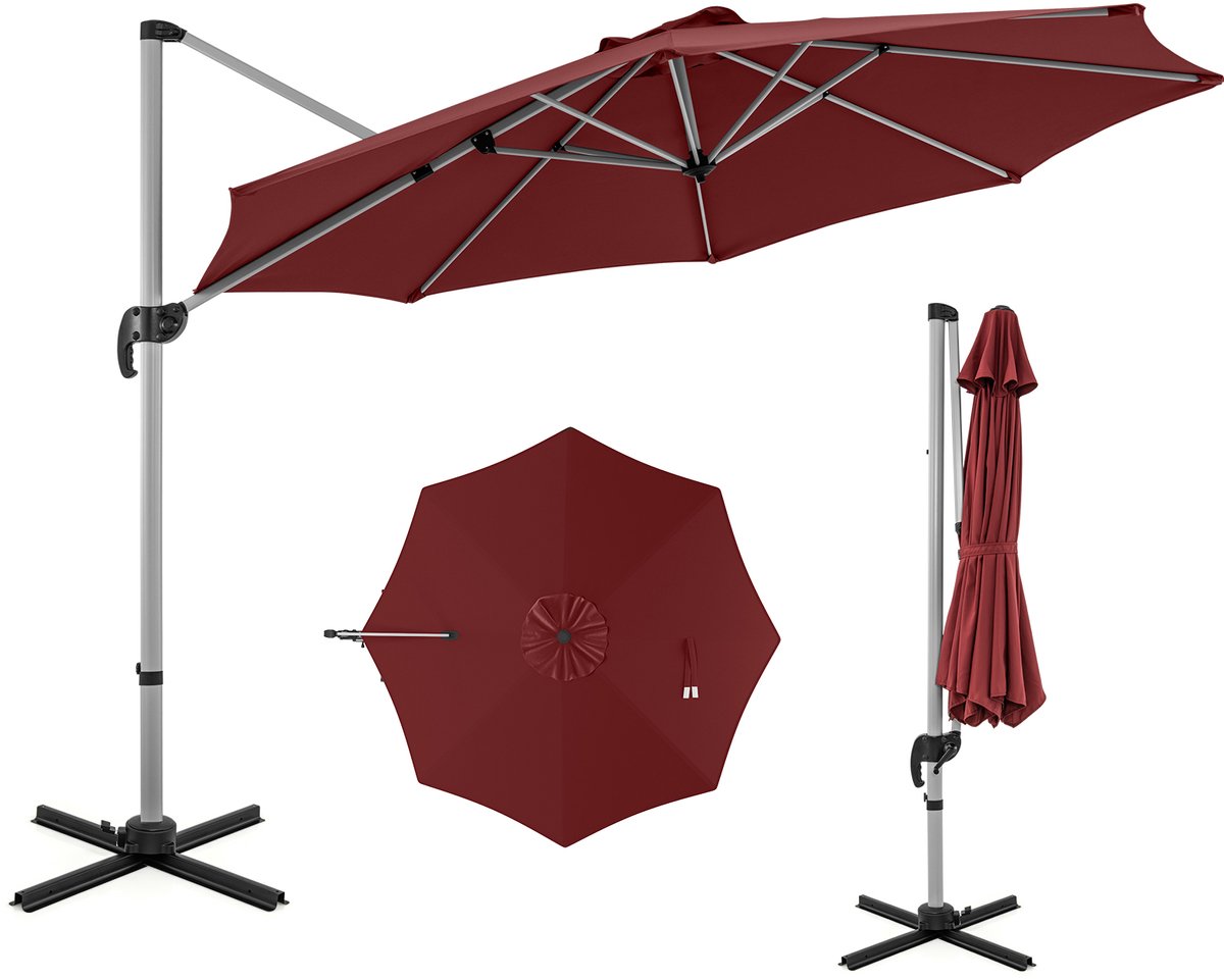 COSTWAY Parasol Ø 330 cm, zweefparasol met zwengel, 360 graden draaibaar, hellingshoek verstelbaar, UPF 50+, tuinparasol, terrasparasol, marktscherm voor tuin, terras, balkon