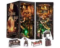 DIY Book Nook Kit-3D houten puzzel boekensteunen- Magisch Huis-DIY miniatuur poppenhuis kit-Magische wereld-Booknook modelbouwset Met led en stofkap-houten modellen om te bouwen voor volwassenen