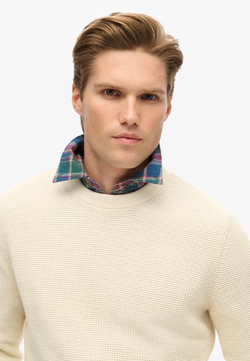 Superdry Gebreide trui met textuur en ronde hals Heren Sweaters Ecru Heather
