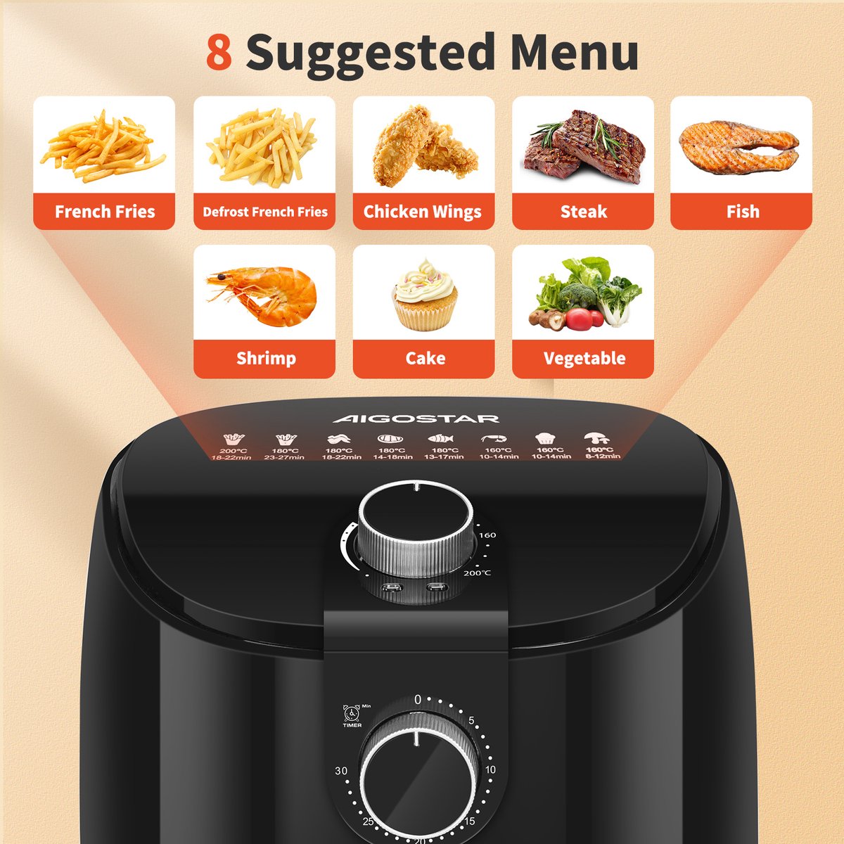 Aigostar Airfryer met Dubbele Lade 4L - 1500W Zwart - afbeelding 3