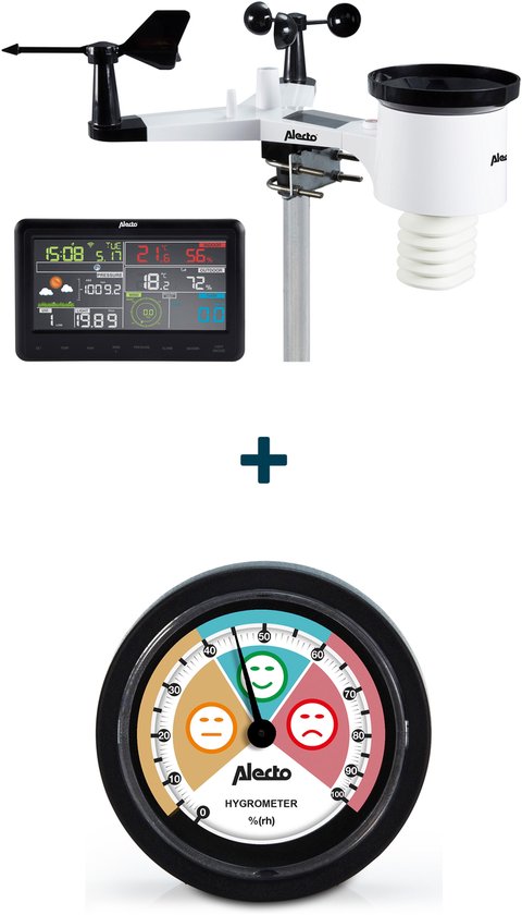 Alecto Weerstation Bundel WS-5500 + WS-05 - Professioneel 8-in-1 WiFi Weerstation - Set inclusief Hygrometer voor in huis
