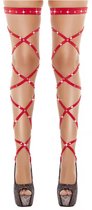 Sexy Wrap Kousen – Verleidelijke Stay-Up Stockings met Veters – One Size – Rood met Steentjes – Luxe Erotische Lingerie - Veters Benen Hakken