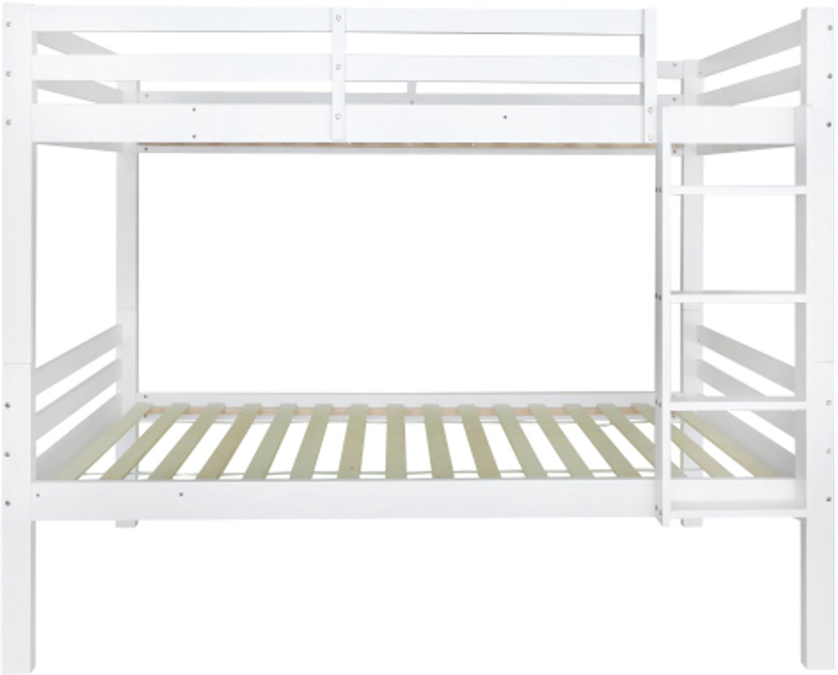 GOTAGEE Stapelbed voor kinderen, kinderbed met drie-traps hoekladder en valbeveiliging, bed gedeeld in 2 eenpersoonsbedden, jeugdbed, eenpersoonsbed, wit, 90x200cm