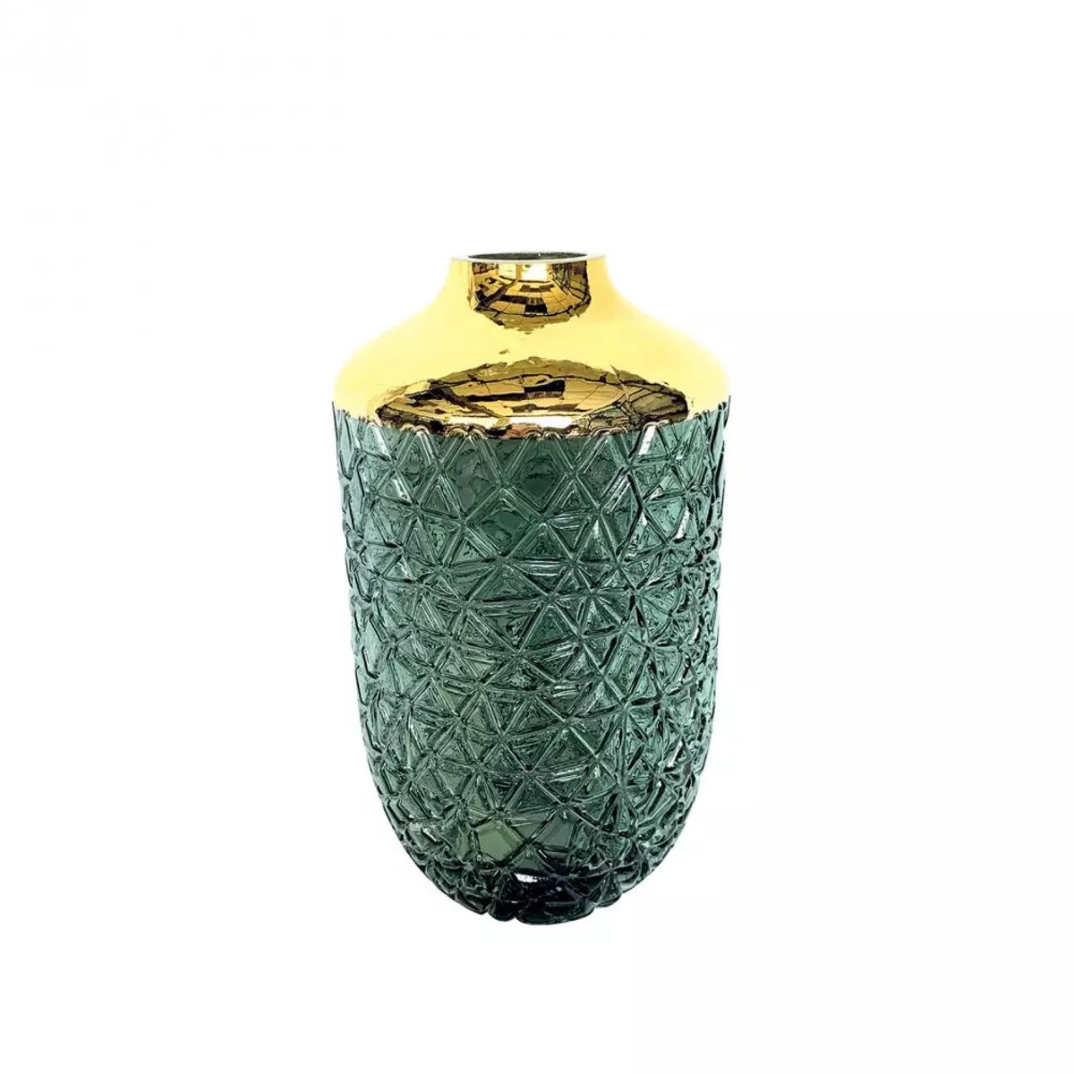 VAAS | BLOEMENVAAS | DECORATIEVE ACCESSOIRES| GLAS | GROEN GOUD | 16x16x29CM.