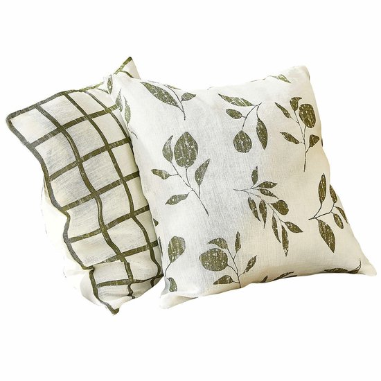 LOBERON Lot de 2 housses de coussin Klivento blanc/vert