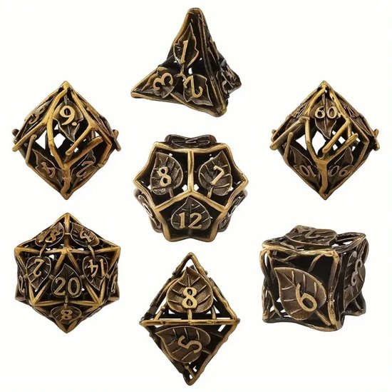Ensemble de dés Joya Kids® Dungeons and Dragons | Set de Dés DnD Polydice | Ensemble de dés D&D | Ensemble de 7 dés en Métal | Coffre de rangement de Luxe inclus | Dés en métal avec feuilles