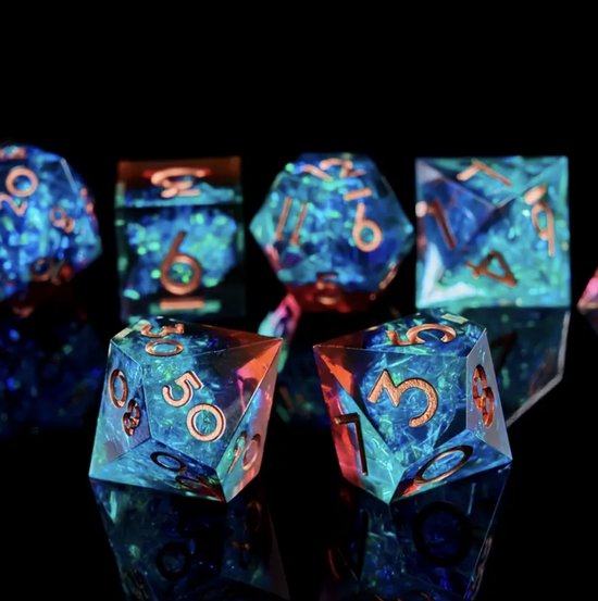 Ensemble de dés Joya Kids® Dungeons and Dragons | Set de Dés DnD Polydice | Ensemble de dés D&D | Ensemble de 7 pièces en résine | Coffre de rangement de Luxe inclus | Rouge et bleu