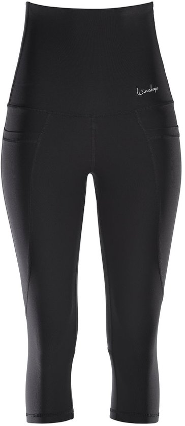 Zwarte Winshape 3/4-legging met hoge taille, drie zakken en een logo op de heup.