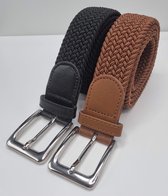 SKB Fashion Lot de 2 ceintures élastiques Ceinture extensible Ceinture tressée Ceinture tressée Ceinture élastique - unisexe - Couleur 1-Marron clair 2- Zwart 120 CM