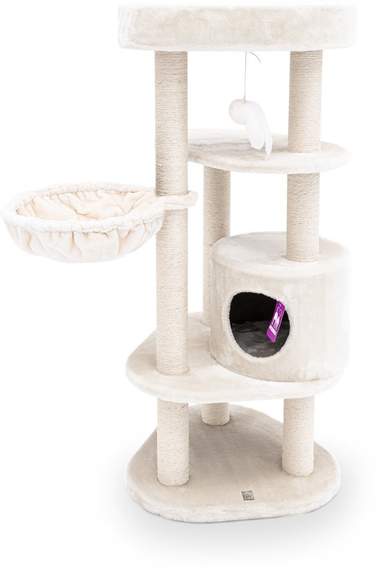 Foto: Topmast krabpaal fluffy merida bruin 34 x 34 x 67 cm made in eu krabpaal voor katten sterk sisal touw met kattenballetje