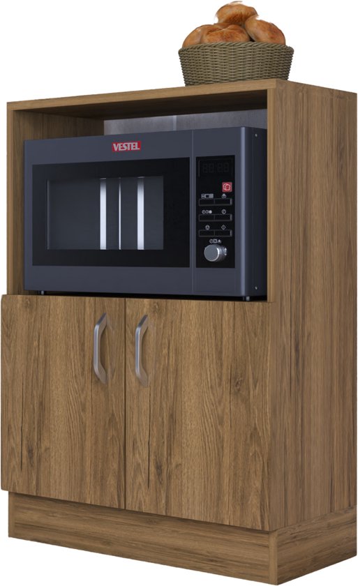 Moka Park - Armoire de cuisine - Armoire à micro-ondes - Elément de cuisine - Organisateurs d'armoires de cuisine - Armoire de four - 90x65x30 cm - Marron