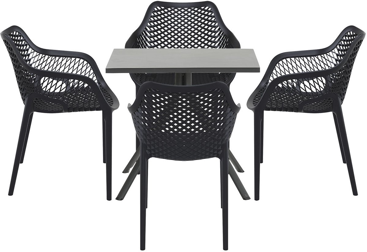Tuinset met zwarte Rimini tuintafel 80x80 cm - 5-delig.