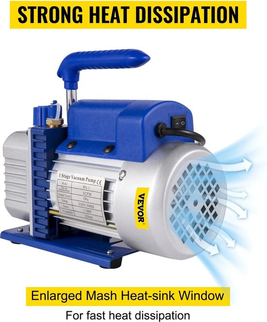Vevor - Vacuümpomp - Koelmiddel vacuümpomp - Koelgereedschap - HVAC-koeling - 4.8CFM 1-3HP-meter, met meter - Blauw — afbeelding 2