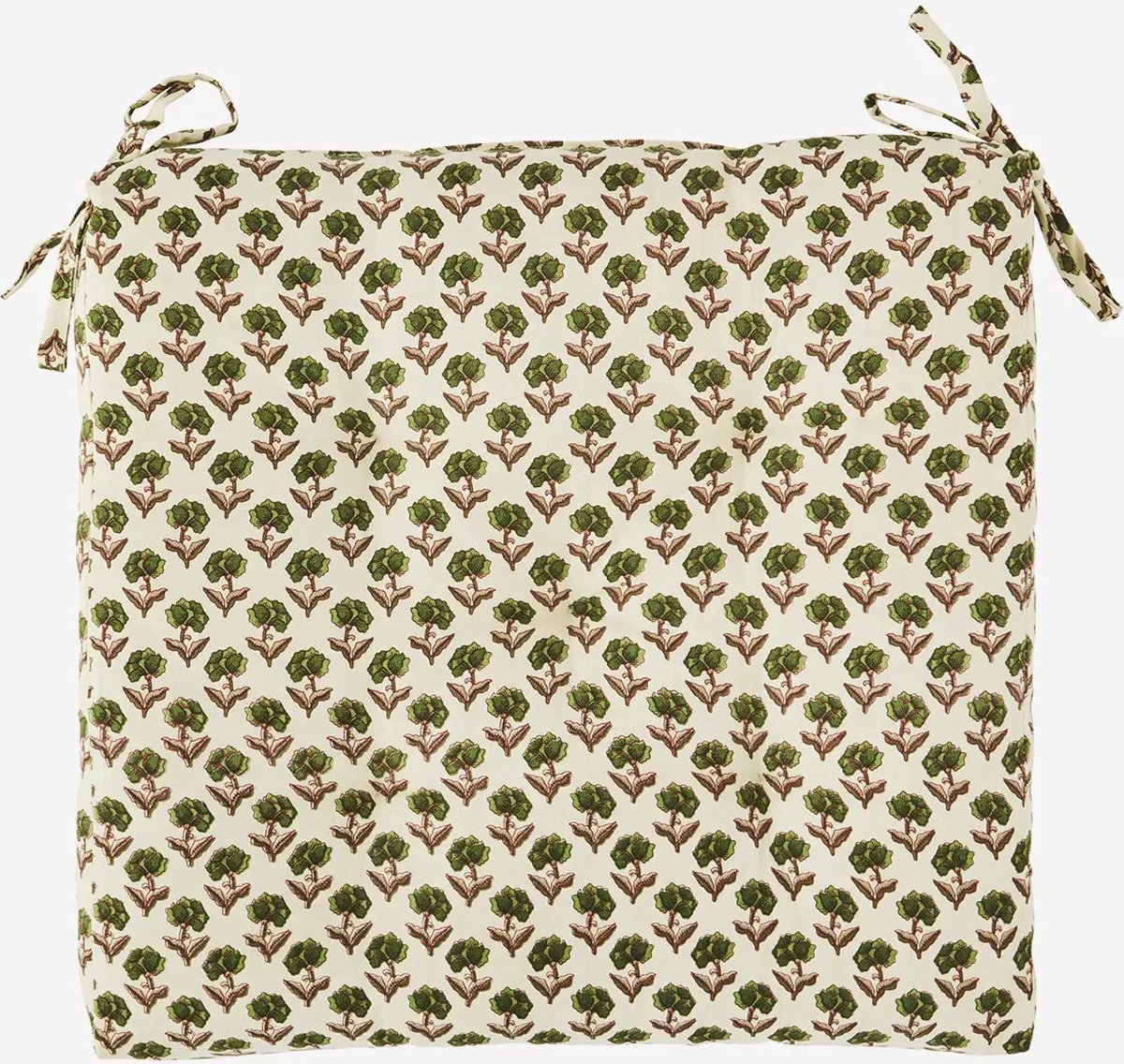 Madam Stoltz - zitkussen 45x45cm - wit met groene bloemetjes - 100% katoen