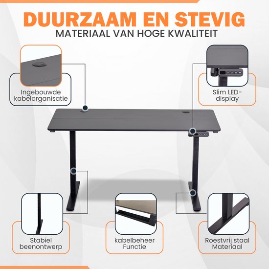 Bureau Ajustable - Zwart - 60 x 140 cm