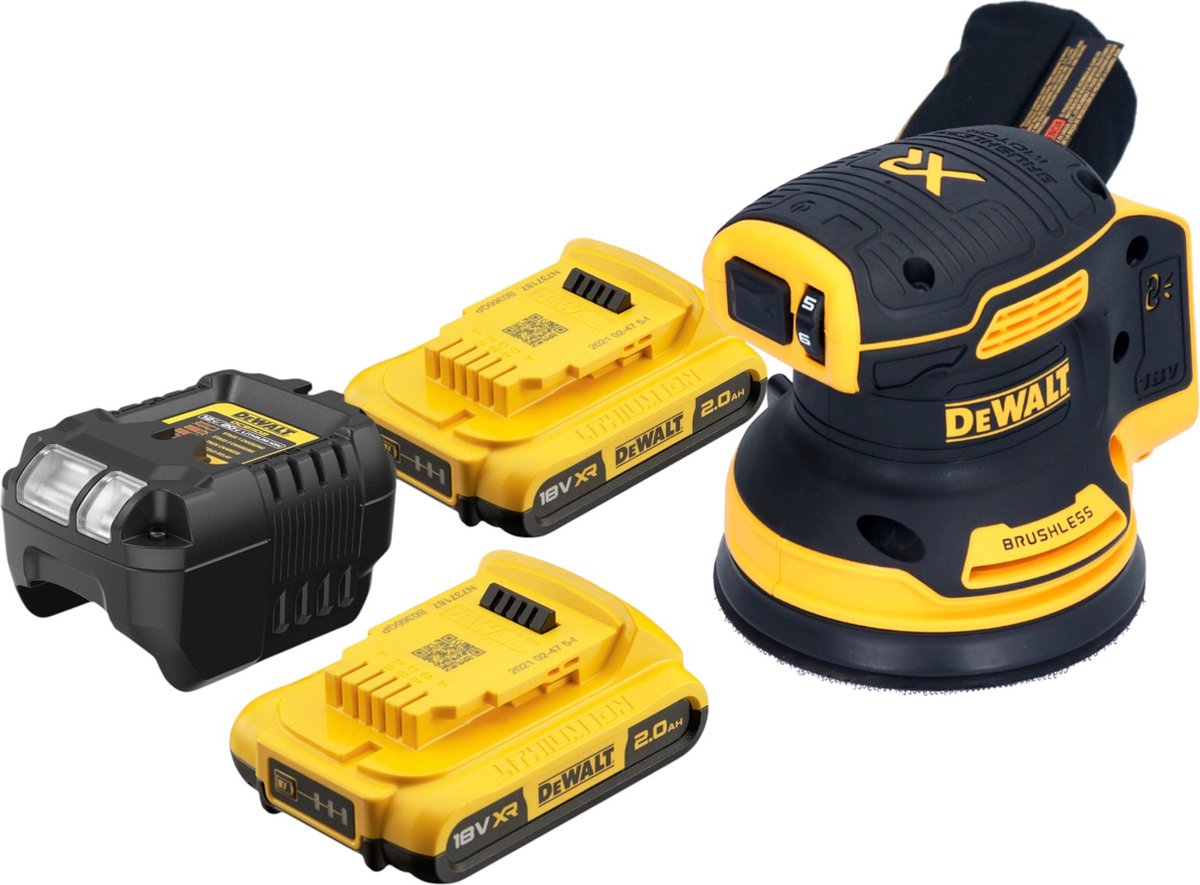 DeWalt DCW 210 D2 Accuschuurmachine 18 V 125 mm borstelloos + 2x accu 2.0 Ah + lader