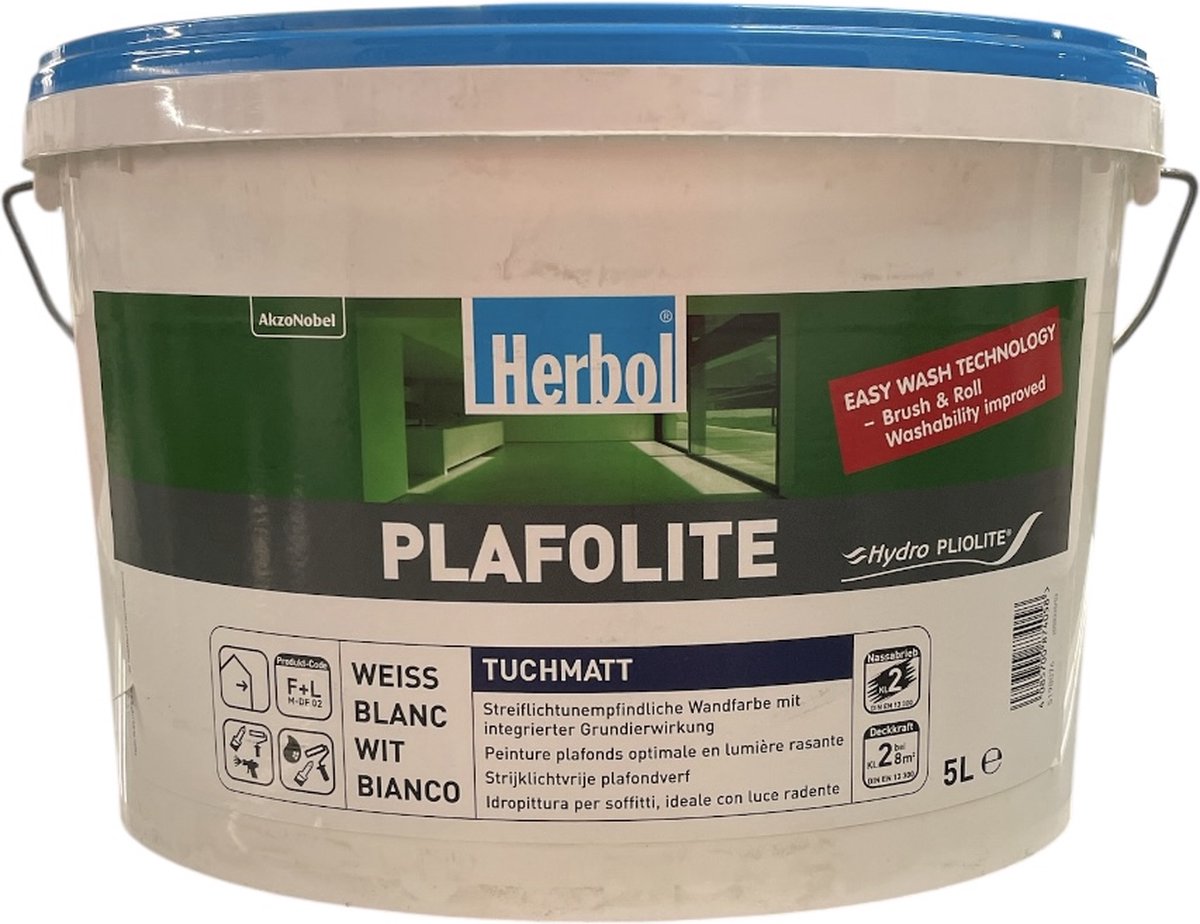 Herbol Plafolite - Matte plaondverf - Waterbasis - Zonder aanzetten - Wit - 5L