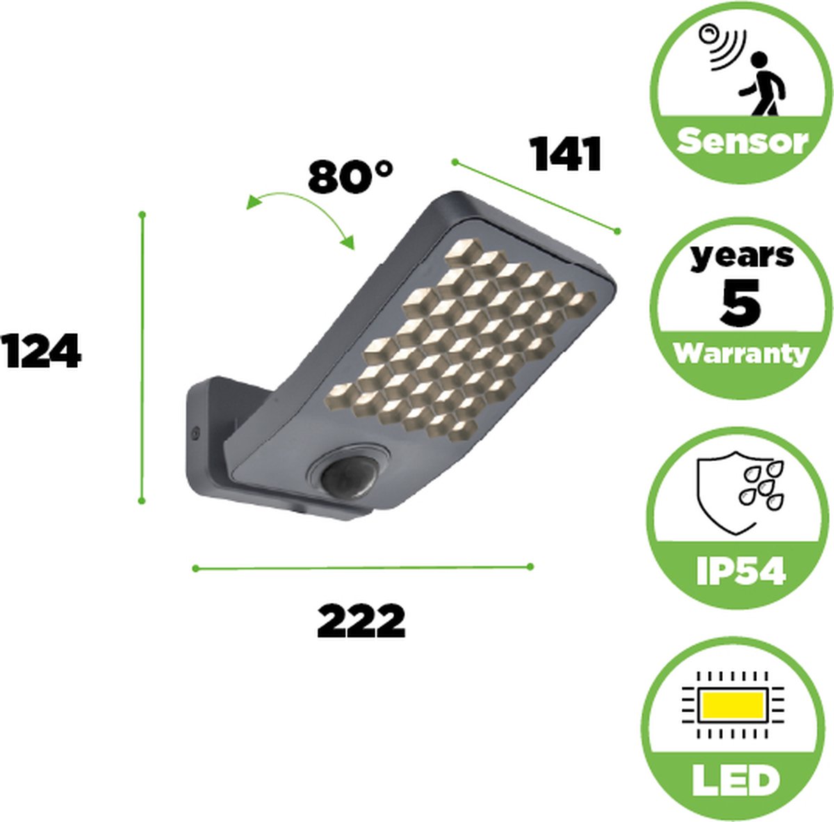 Lutec Atlantis - LED security wandlamp voor buiten - Anti-verblinding