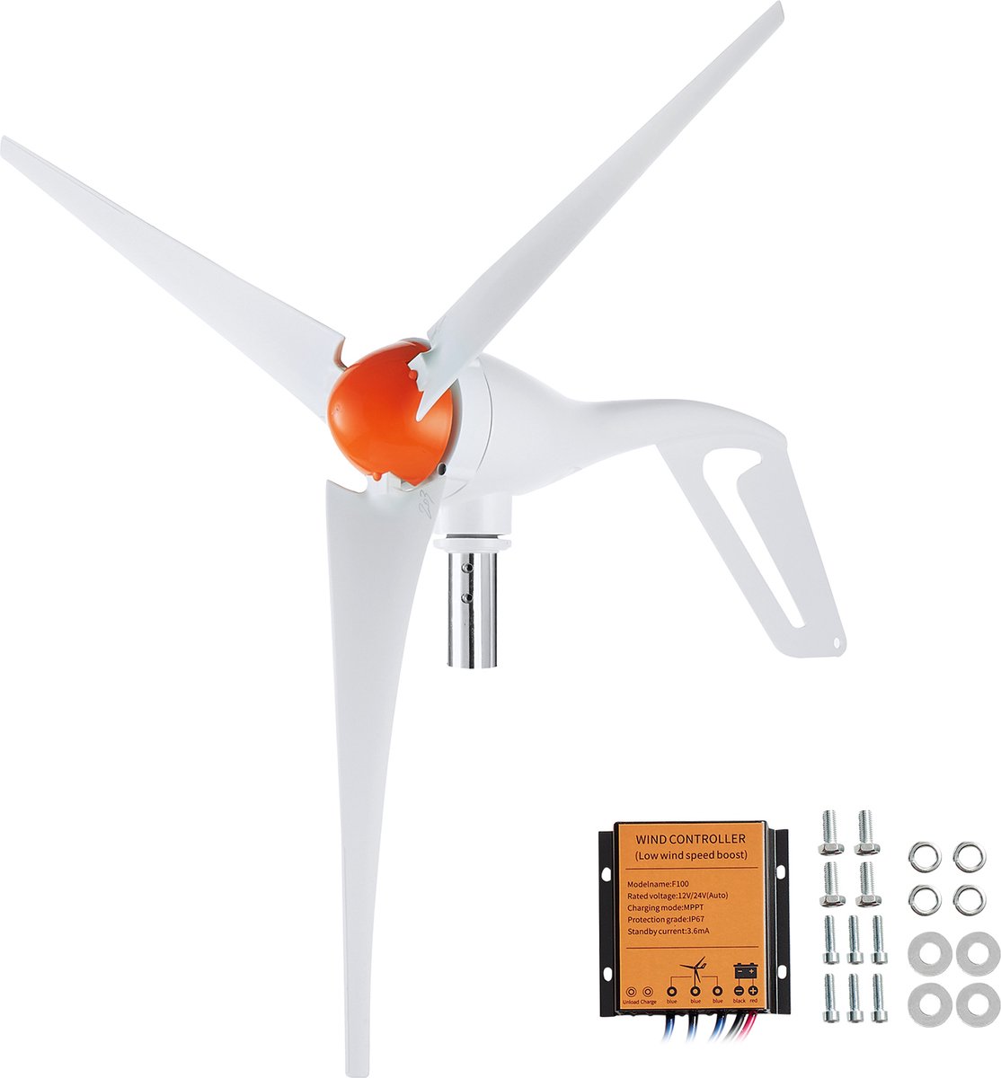 VEVOR 500W Windturbine 12V Windgenerator 3-bladige Windenergiegenerator met MPPT-controller Verstelbare Windrichting en Startwindsnelheid van 2,5 m/s Geschikt voor Thuisboerderij Campers Boten