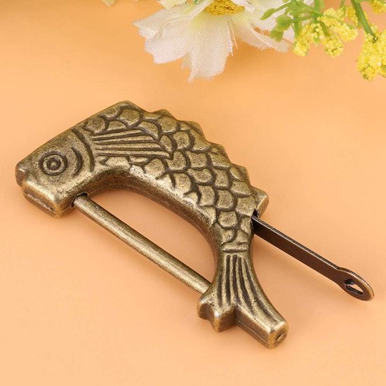 Qanyegn gunstige vis hangslot, Chinees antiek slot en sleutel, antieke hangslot voor juwelierdooslade, kast (Bronzen
