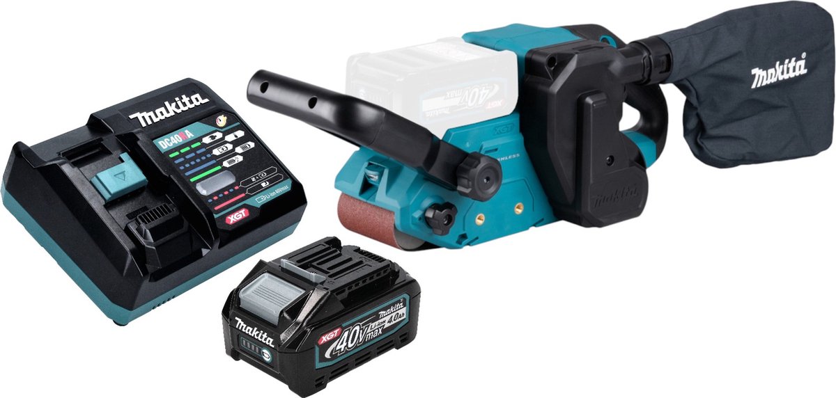 Makita BS 001 GM101 Snoerloze bandschuurmachine 40 V max. 76 x 533 mm Borstelloos + 1x accu 4.0 Ah + lader