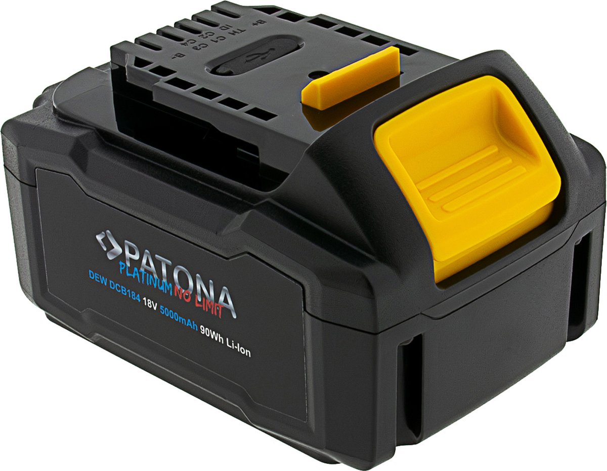 Accu 18V voor Dewalt XR serie - model DCB184 - met USB-C PD65W in- en output - 5000mAh