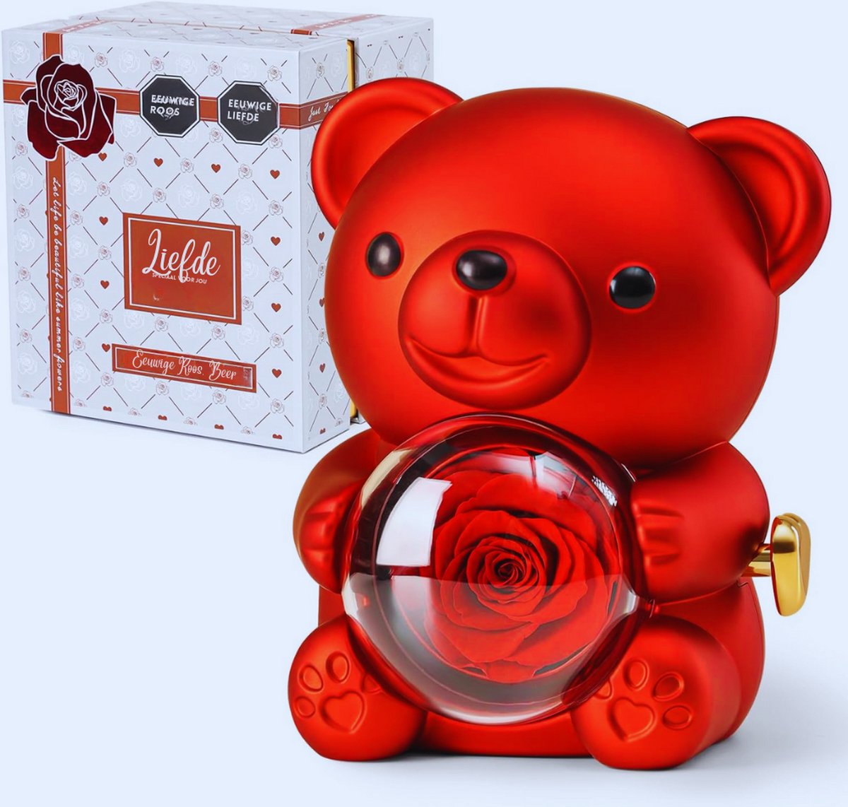 Romantische Rode Beer Met Echte Geconserveerde Roos En Hartvormige Halsketting – Perfect Cadeau Voor Valentijnsdag - Moederdag En Bruiloft